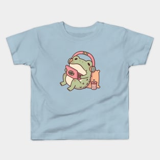 Cute Toad Chilling With Laptop and Boba Tea Kids T-Shirt